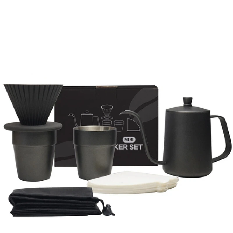 Coffee Maker Generic Pour Over Coffee Set 6pcs Portable Double Wall Stainless Steel Hand Brew Coffee Kit For Home Travel Gift