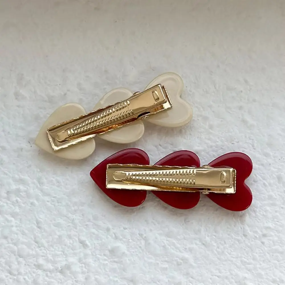 خمر الخوخ القلب منقار البط كليب ثلاثة قلوب صغيرة تصفيف الشعر الفتيات دبابيس الشعر النبيذ الأحمر DIY إكسسوارات الشعر للنساء الفتيات #5