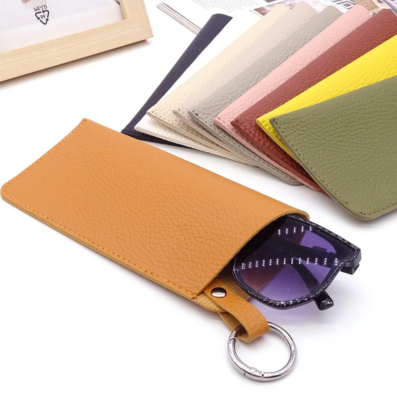 ポータブル吊り下げメガネ収納袋 PU シンプルなサングラスサングラスバッグキーリングメガネ吊り下げバッグ