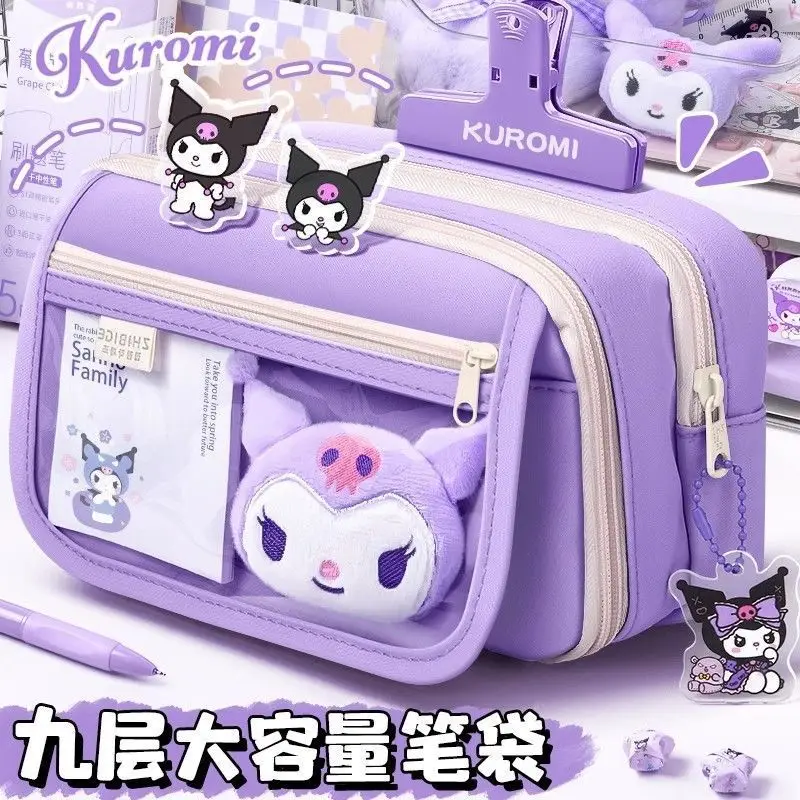 New Sanrio Kuromi Pencil Case Junior High School Pen Box Stationery Girls Primary School Students Large Capacity School Supplies