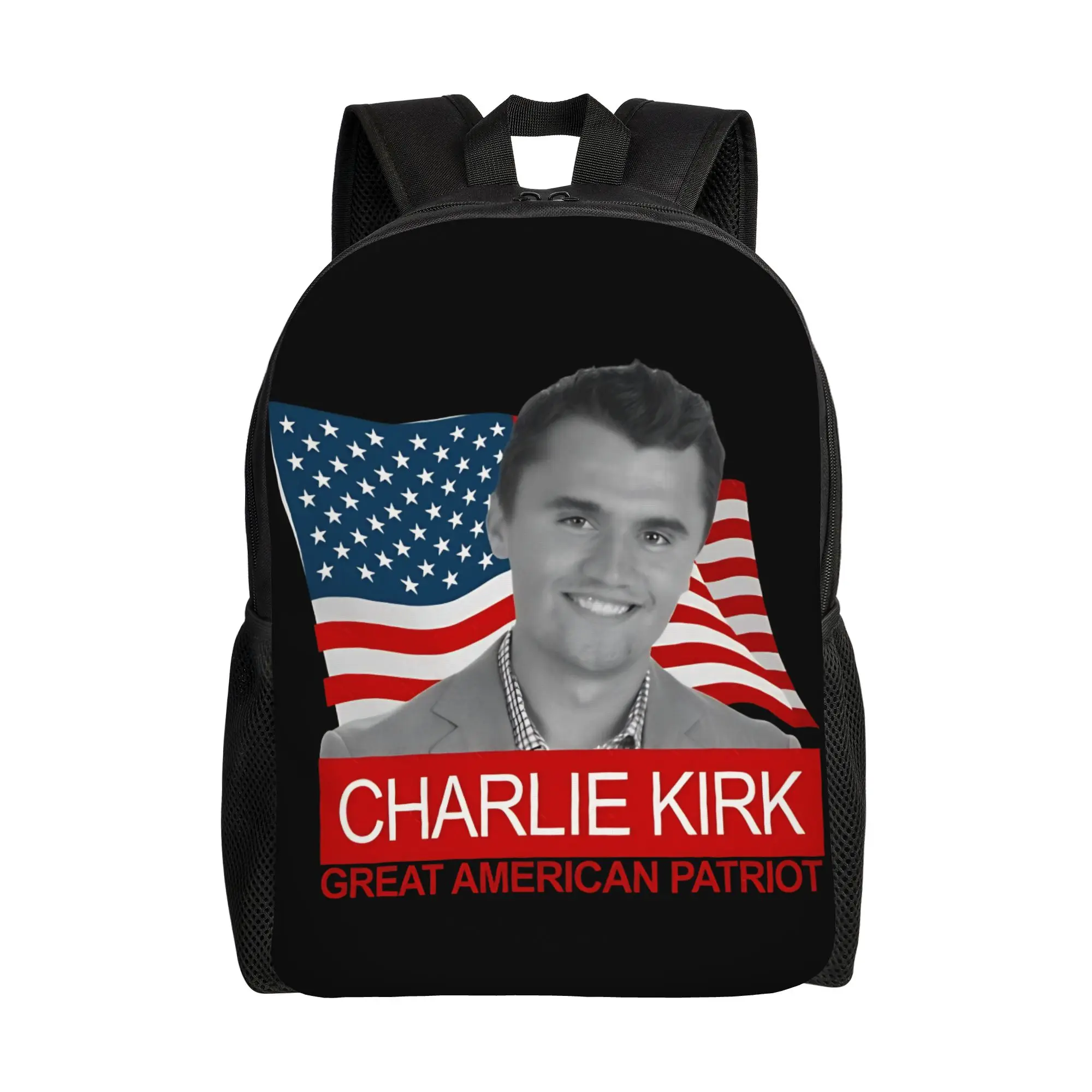 Charlie Kirk Great American Patriot Tribute Backpack Soft Backpacks Polyester Funny High School Bags Cycling Custom Rucksack