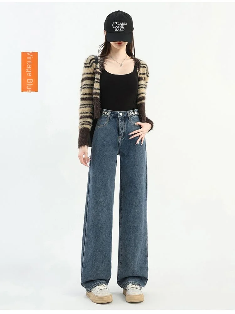 الشتاء سميكة الدافئة المرأة عالية الخصر الجينز صوف مبطن فضفاض صالح واسعة الساق السراويل الكورية نمط بسط قابل للتعديل الخصر الجينز #6