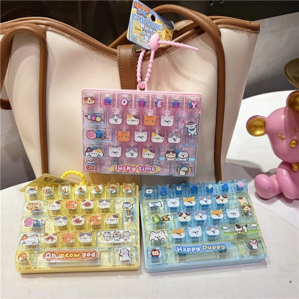 26 Keys Fidget Button Toy Squeeze Keyboard Keychain Stress Relief Clicker Keychain Cartoon Animal Themed Keyboard Keychain Gift