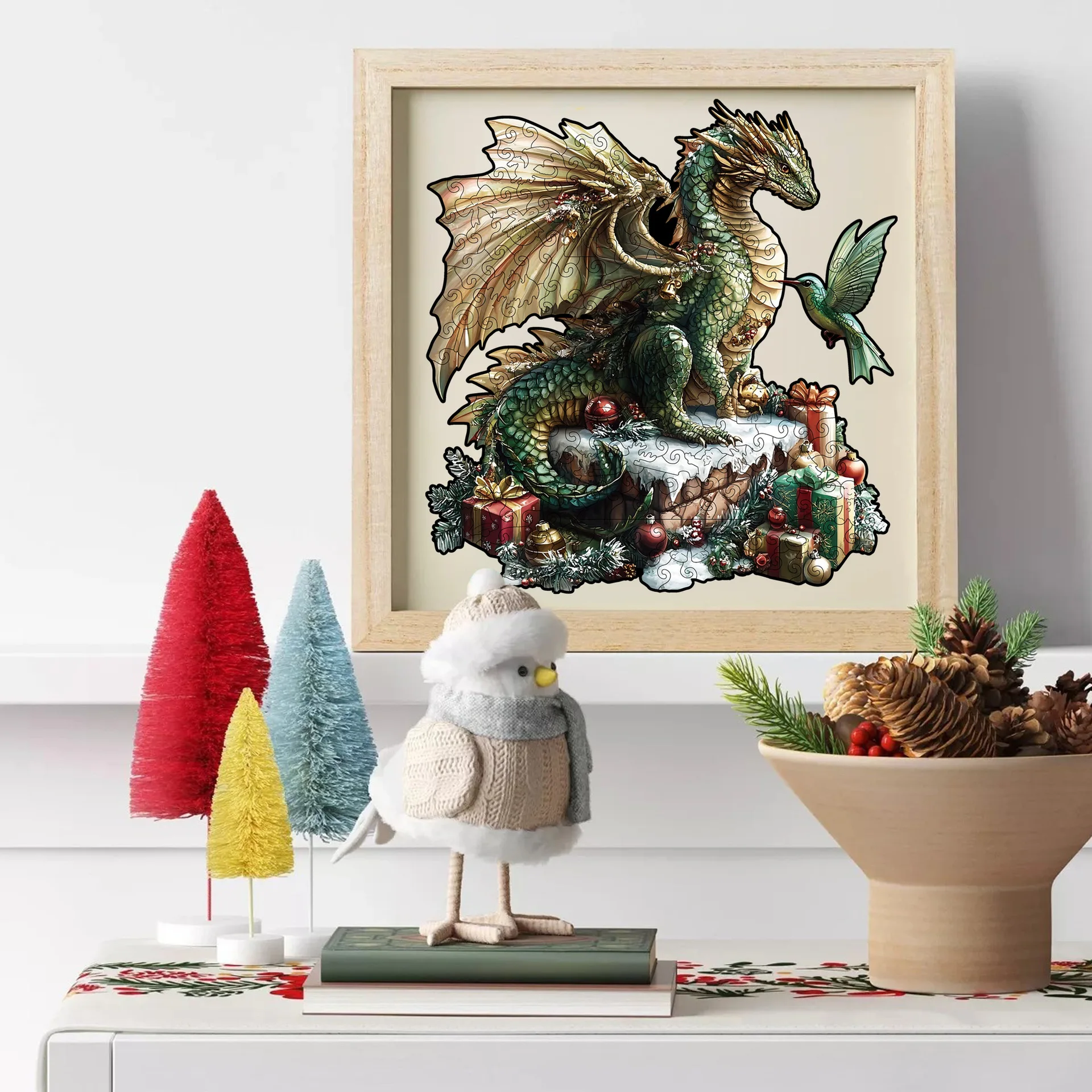 214 قطعة عيد الميلاد التنين بازل قطع خشبية غير النظامية على شكل لغز لعبة تخفيف التوتر عيد ميلاد حصالة على شكل حيوان هدايا ديكور المنزل