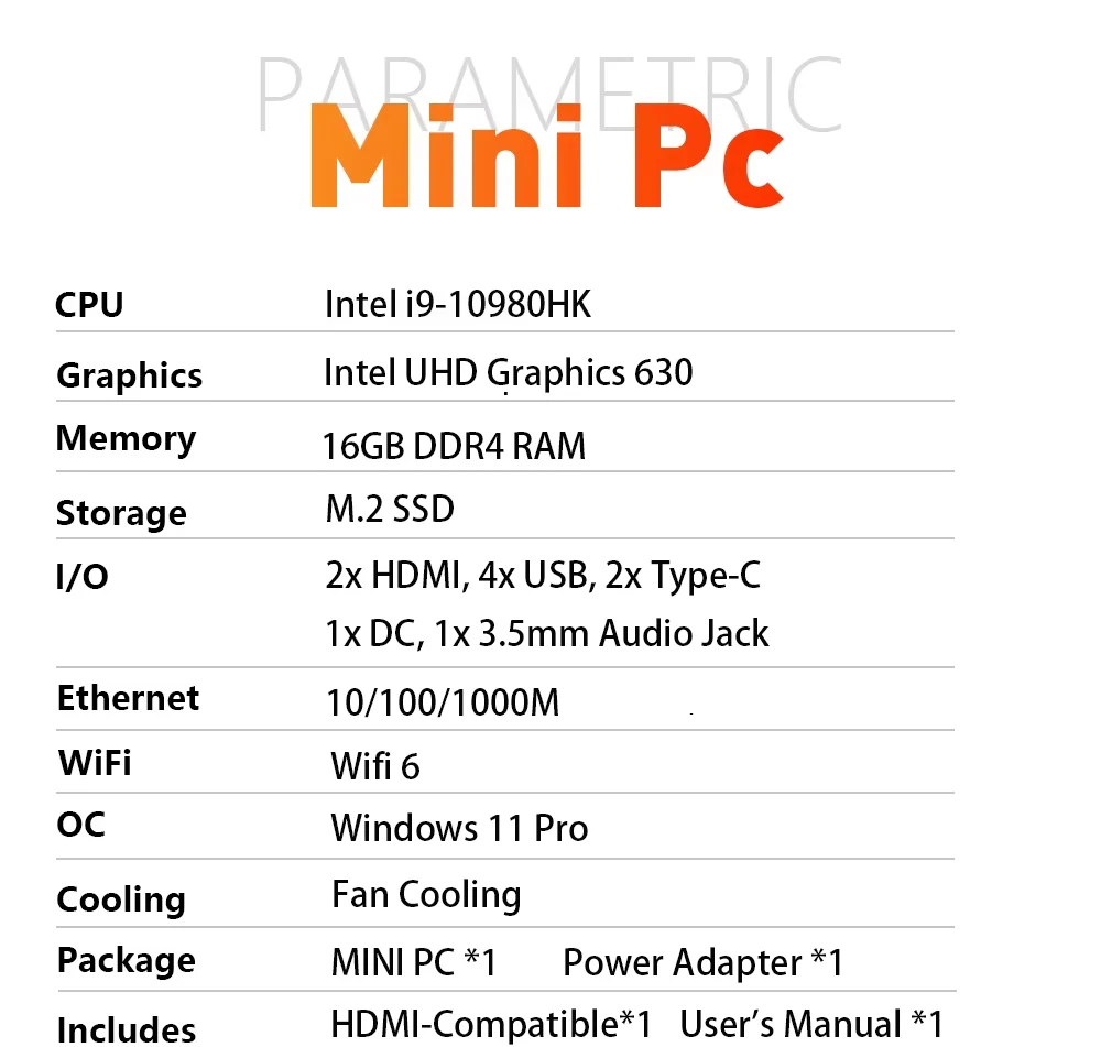 2026년형 최신 휴대용 미니 PC 컴퓨터 인텔 코어 I9-10980HK 32GB 램 512GB USB 3.0 SSD WiFi6 BT5.2 미니 PC 데스크탑 컴퓨터 썸네일 6