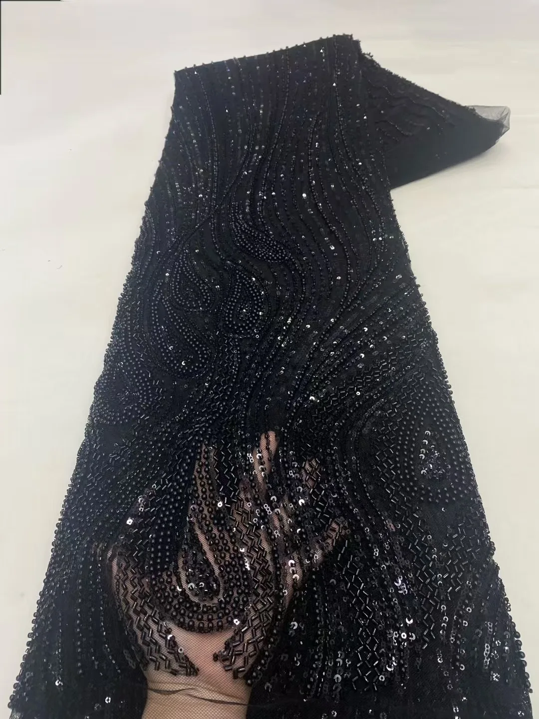 

African Heavy Bead Lace Fabric 2025 High Quality Nigerian Sequins French Tulle Fabric Material For Wedding Party