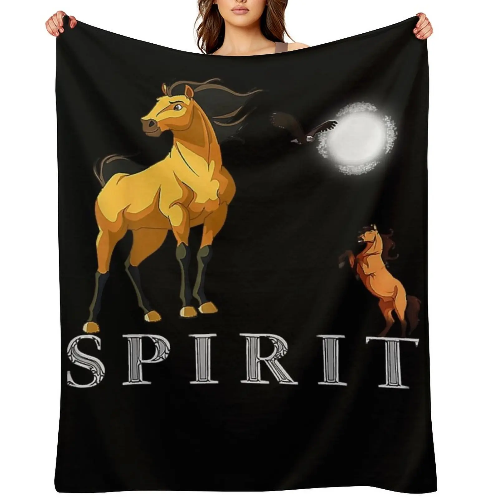 

Spirits Stallions of the Cimarrons Premium T-Shirt Throw Blanket Flannel Fabric Weighted Nap warm for winter Blankets