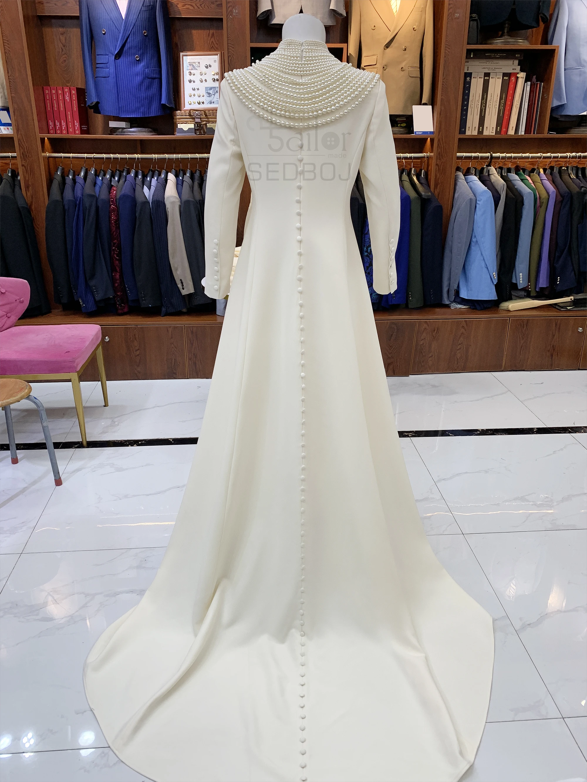 French style round neck heavy nail bead trailing exquisite and elegant mother's wedding evening dress