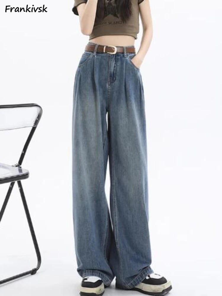 

Baggy Jeans Women Washed Basic Korean Style Comfortable Bleached Wide Leg Summer Autumn Stretchy Trousers Trendy Causal Lady