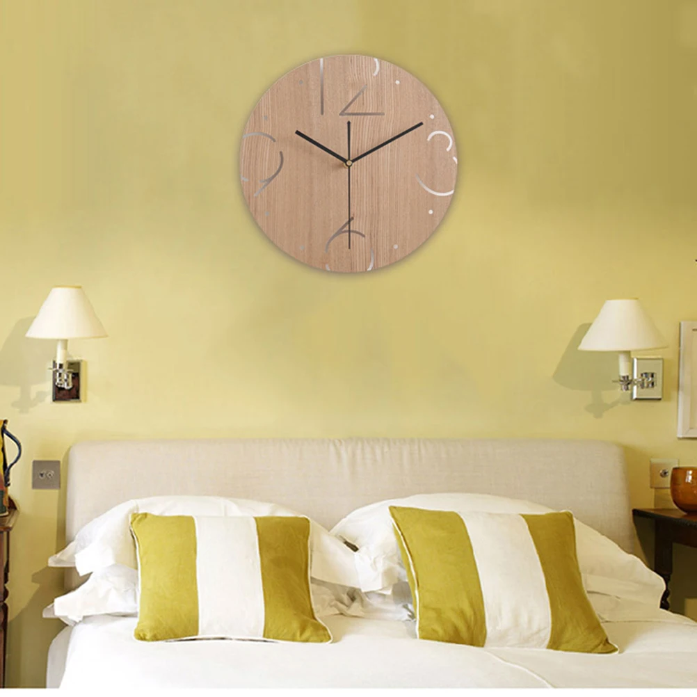 

Natural Wood Hanging Wall Clock Silent Modern Design Decorative Round Clock For Living Room Bedroom Office Large Size No