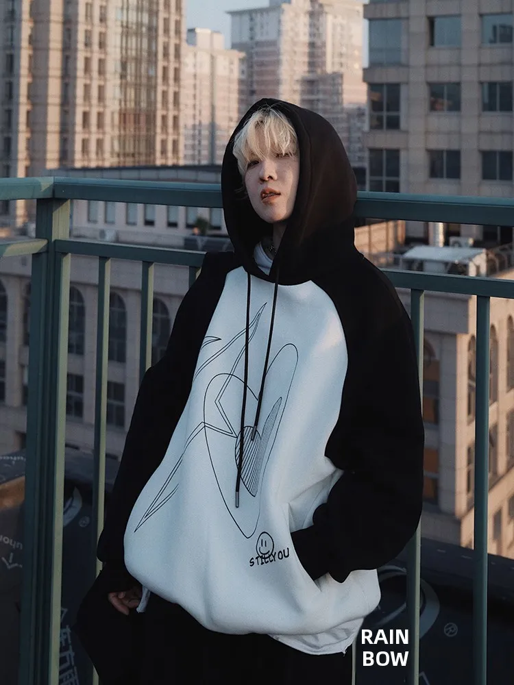 

STILLYOU Oversize Hoodie Sweatirt Men's Fce Lined Print oulder Sve Street Sle Long Sve Casual Cotton Polyester