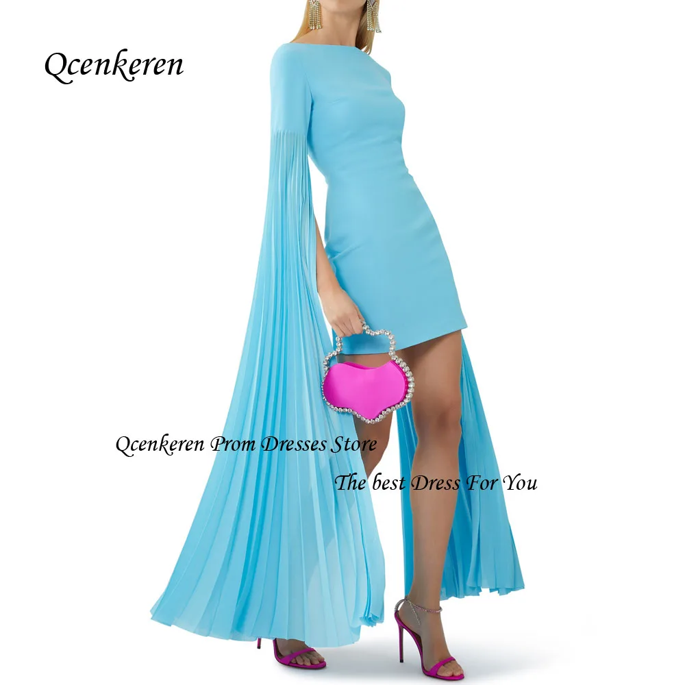 Qcenkern-Robe de Soirée en Crêpe Sirène à Manches sulf, Col Rond, Robe de Bal, Bleu, Dubaï, Magnifique, Quelle que soit