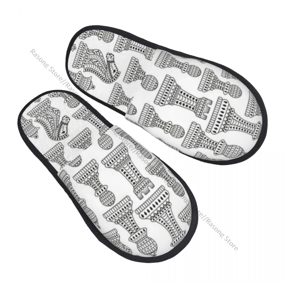 Chess Pieces Illustration Slipper For Women Men Fluffy Winter Warm Slippers Indoor Slippers