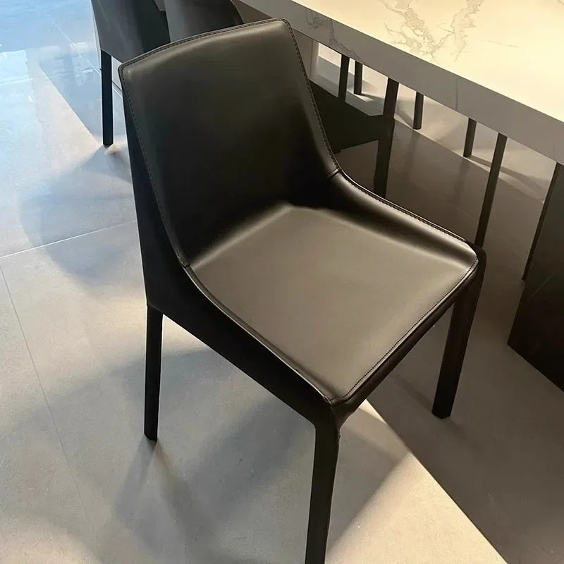 Italian Style Living Room Chair Saddle Leather High-grade Restaurant Dining Chairs Home Light Luxury Bedroom Backrest Chairs
