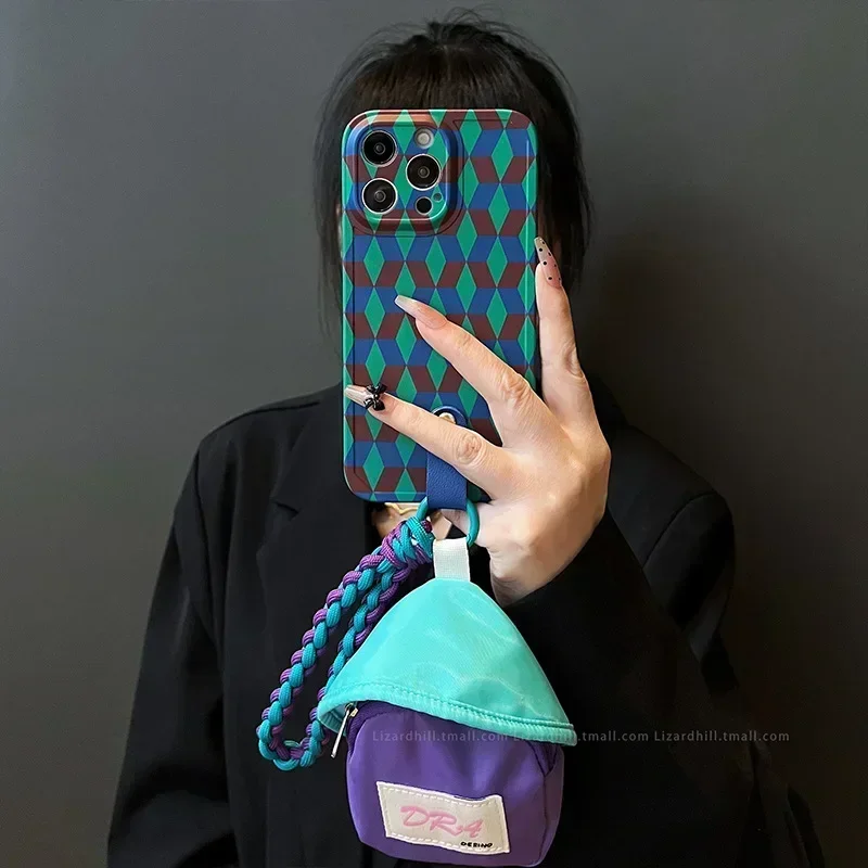 New for iPhone 15 Promax Diagonal Braided Rope Phone Case 14 Pro Multifunctional Wallet 13 Handheld Rope 12 11 Protective Cover