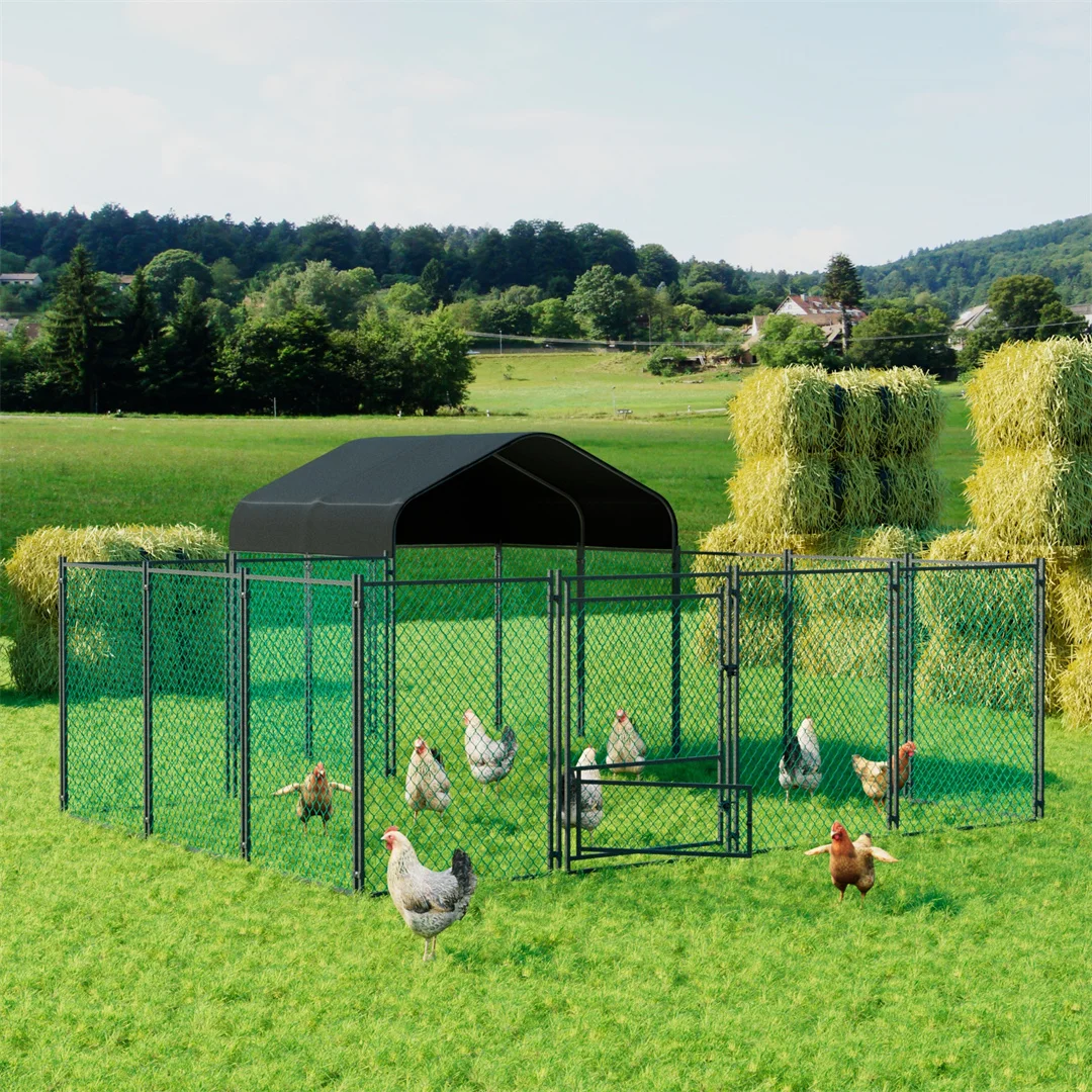 BINGOPAW Large Outdoor Chicken Coop Metal Walk-In Chicken Run Hen Poultry Cage with Anti-Ultraviolet Cover for Hens,Ducks,Gooses