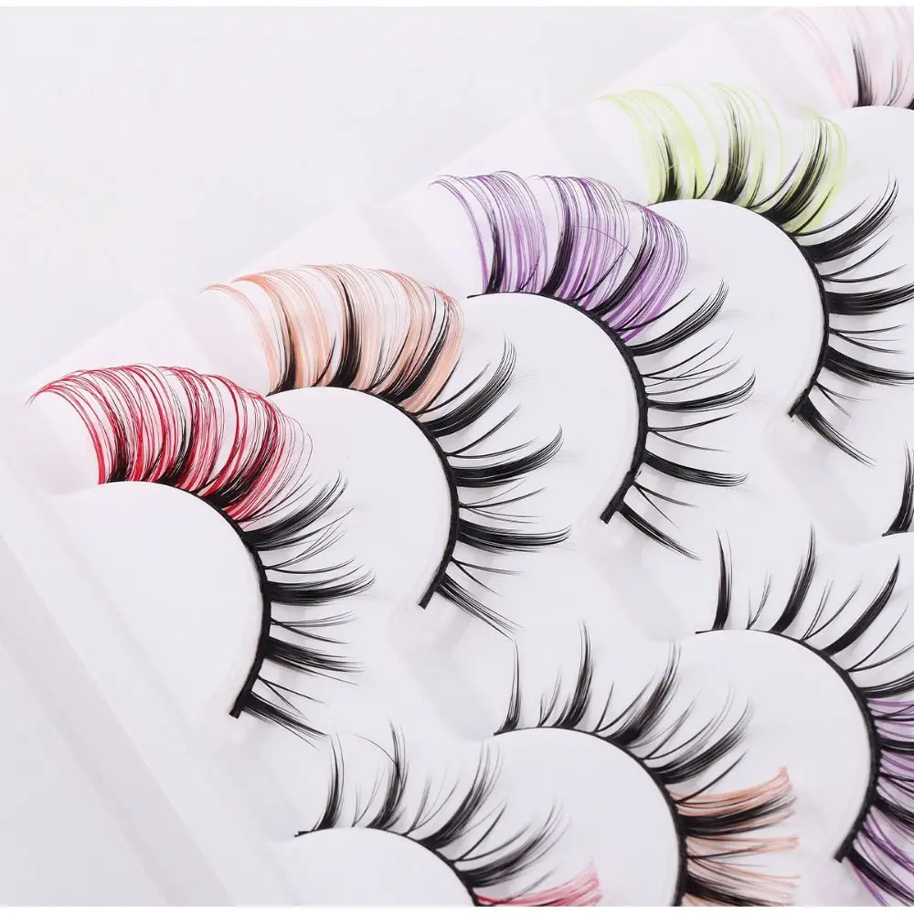 7 Pairs Colored False Eyelashes Colored Eye Tail Curled Thick Fluffy Eye Eyelashes Natural Eyelash Extension 3D Mink Lashes