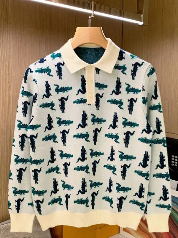 

Повседневный мужской вязаный свитер с воротником, уникальная вышивка крокодила, длинный свек, теплая повседневная одежда, молодежная мода из полиэфирного волокна