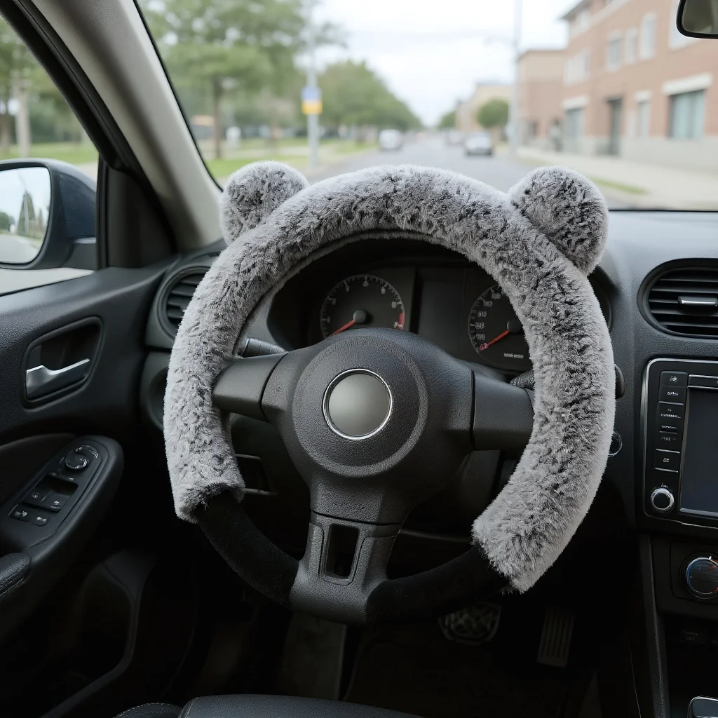 Cozy Winter Car Accessories - Plush Steering Wheel, Handbrake & Gear Knob Covers