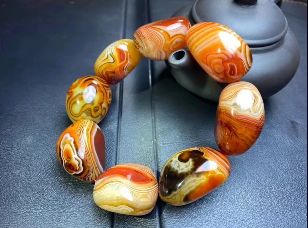 Natural silk agate Raw stone Random shape selection bracelet, bead diameter approximately 22mm