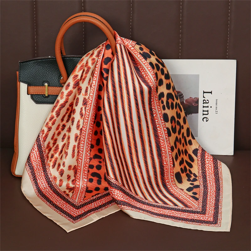 

Элитный бренд 2026: Шелковый платок с леопардовым принтом для женщин, квадратный, 70 см, для хиджаба, повязка для волос, шейный платок, женская атласная шаль, лента-повязка на голову