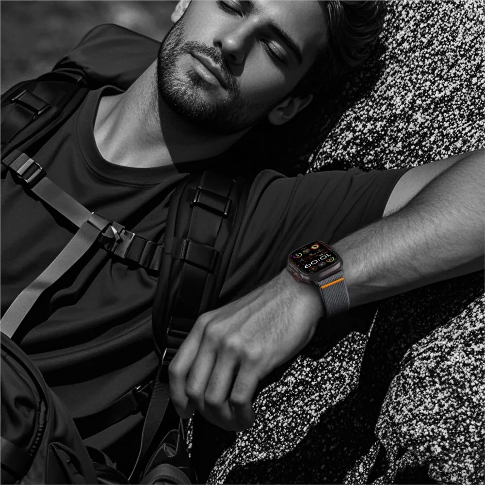 حلقة نايلون مغناطيسية لساعة أبل الترا 2 باند 49/44/ 46/ 45/ 42 ملم سوار كوريا iWatch Series 10 9 8 7 6 SE 5 4 حزام 2026