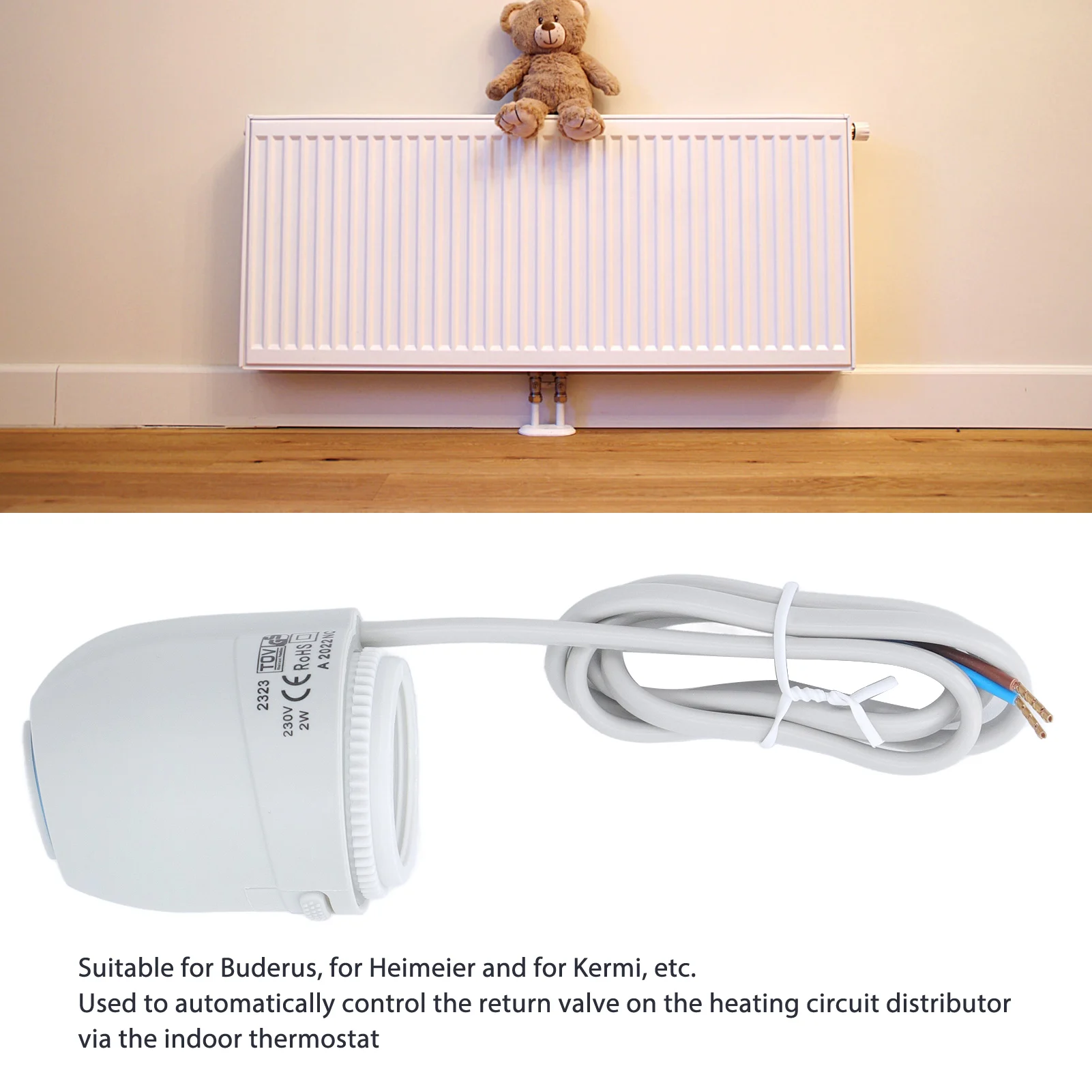 Underfloor Heating Actuator 230VAC -25-65℃ Normally Close IP54 Flame Retardant Rating 100N Electrothermal Actuator for Home view 3
