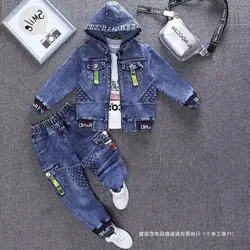 2025 Girl Spring Autumn Children Boy 2PCS Clothing Set Cotton Hoodied Denim Coat +Solid Jeans Pants Baby Boys Outfits