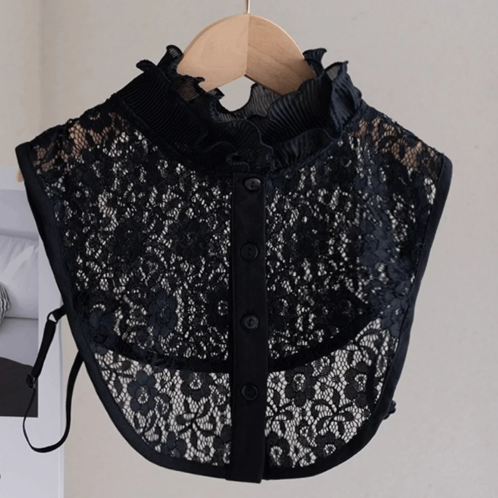 Elegant Detachable Fake Collar Hollow Flower Easy To Match Lace Lapel Half Shirt White Black Victorian Collar