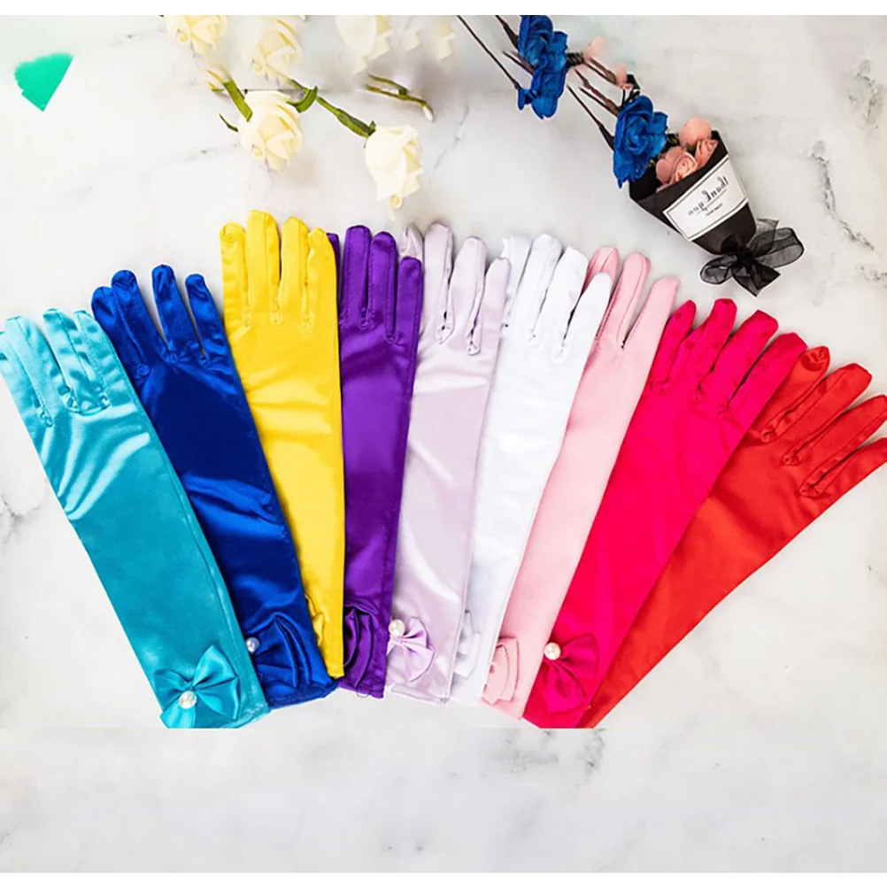 

6 Pairs Princess Dress Gloves Satin Long Girl Formal Wedding Party Elegant Comfortable Durability Kids Performance