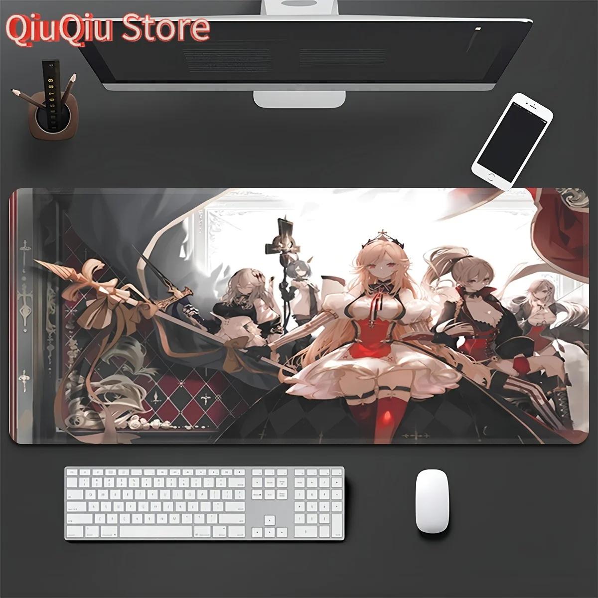 

Large Anime Warrior Mouse Pad - Non-Slip Rubber Desk Mat with Stitched Edges, Dark Gothic Design Featuring Blonde Warrior Charac