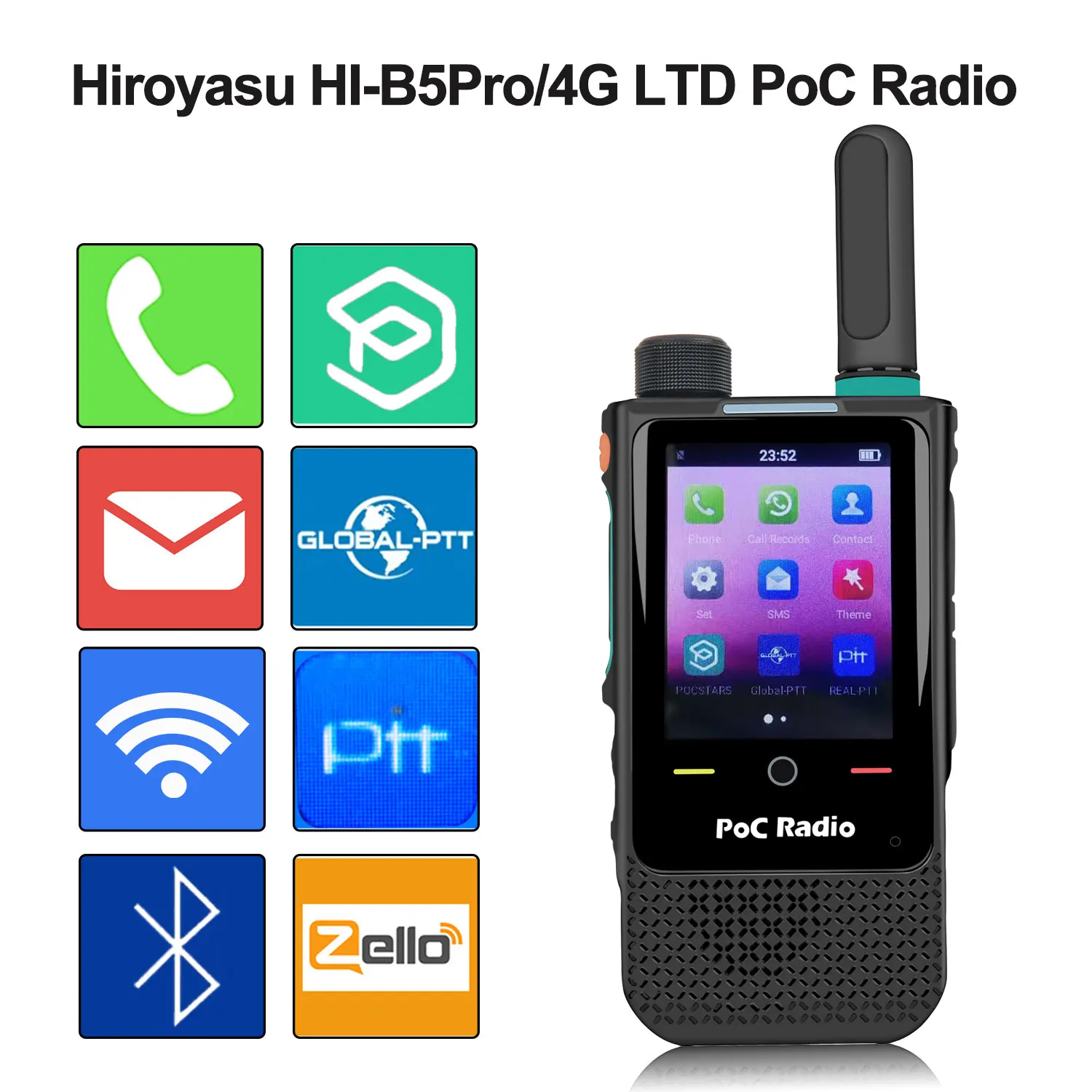 Zello Walkie Talkie HIROYASU HI-B5Pro 4G Lte PoC วิทยุ Zello Real-PTT Global-PTT Pocstars หน้าจอสัมผัส 4000mAh USB-C แบตเตอรี่