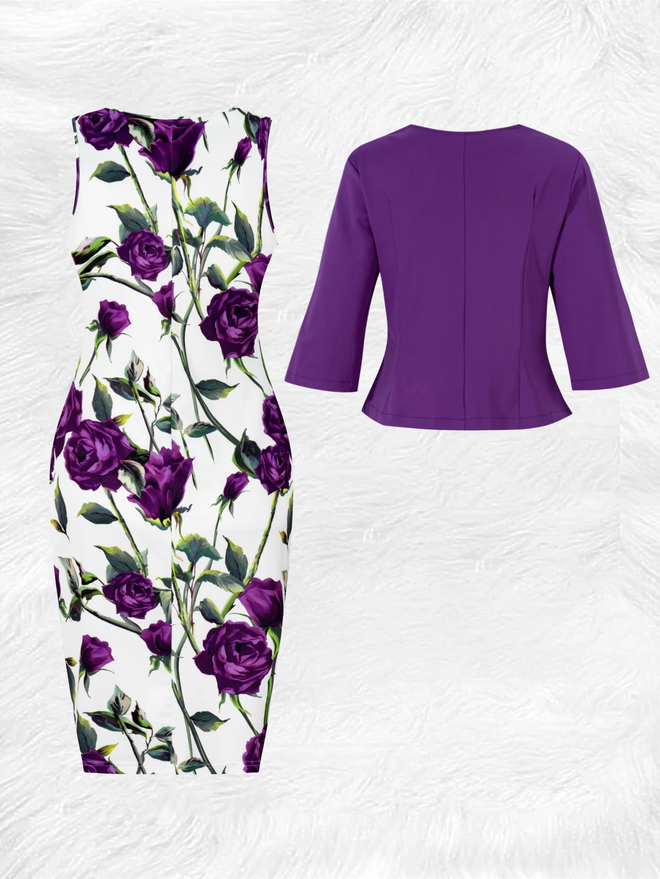Autumn and Winter Edition Purple Roses On White Background casual style pattern round neck Dress suit