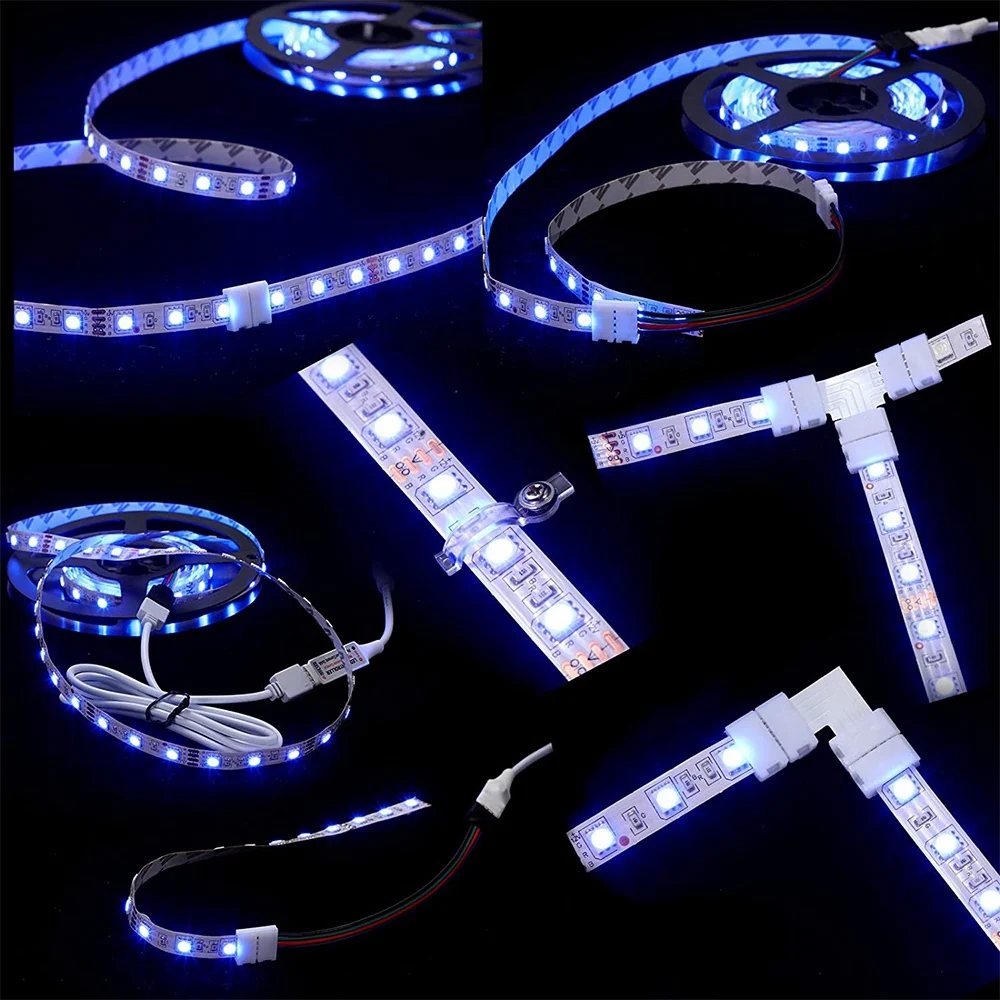 ABVG-LED Strip Connector Kit, Strip Light Extension Cable Solderless Gapless Adapter Connectors For 5050 10Mm 4Pin LED Strip