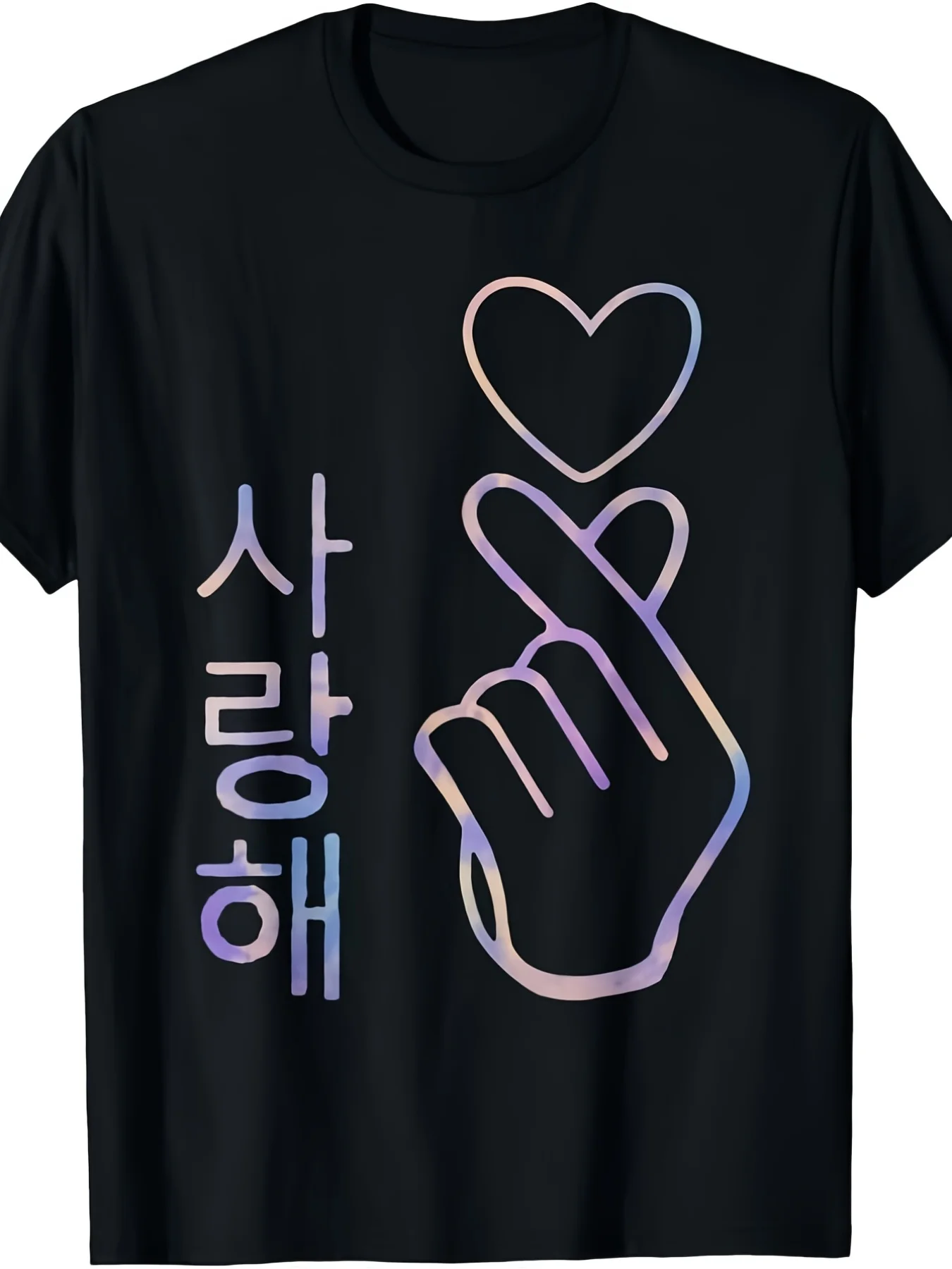 Men's K-Pop Finger Heart Korean Music Merch T-Shirt - Retro Kawaii Graphic Tee With Finger Heart Gesture Print, Short Sleeve Rou