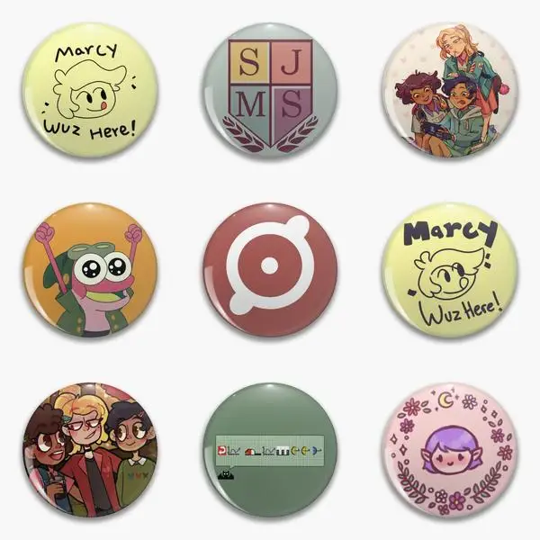 Amphibia Marcy Wuz Here Sjms Logo Anne Sasha Sticker Soft Button Pin Customizable Cute Metal Clothes Badge Brooch Collar Decor