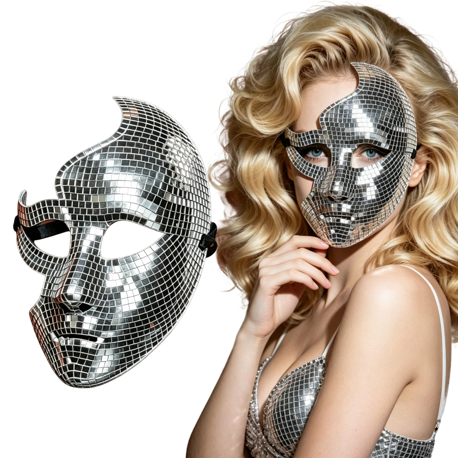1 Piece Glam Shiny Disco Reflective Half‑Face Mask, Battery‑Free Unisex Accessory for Halloween Cosplay, Party & Home Decor