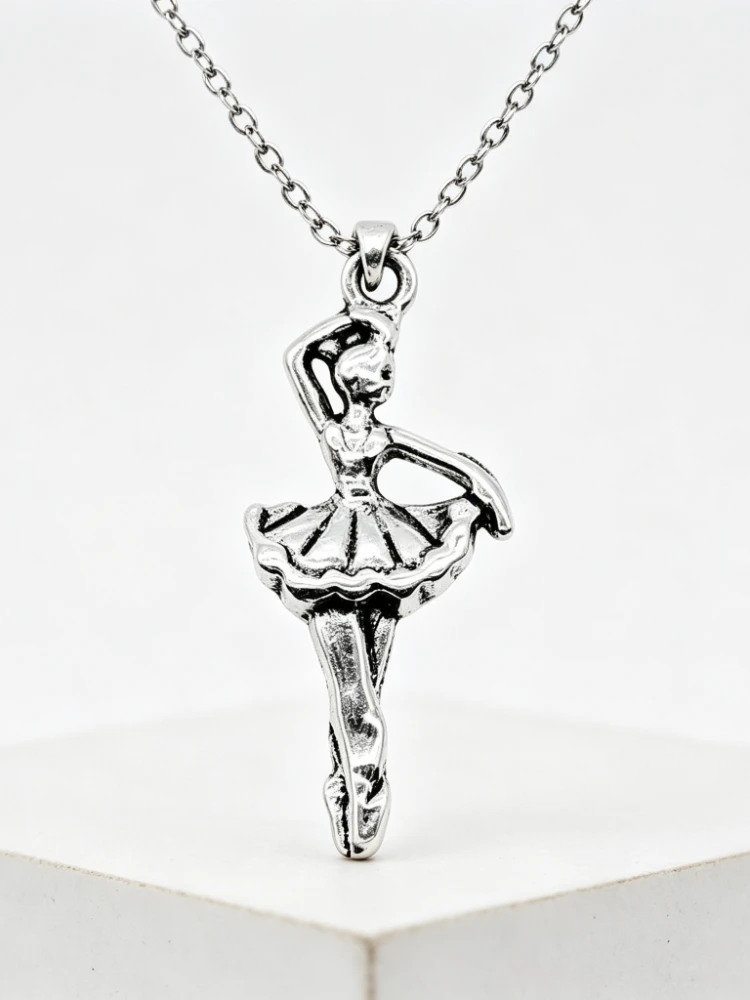110 Stück antiksilberfarbene Ballett-Mädchen-Anhänger, 31 x 14 mm, für Halsketten, Ohrringe, Schmuckherstellung – Detail 2