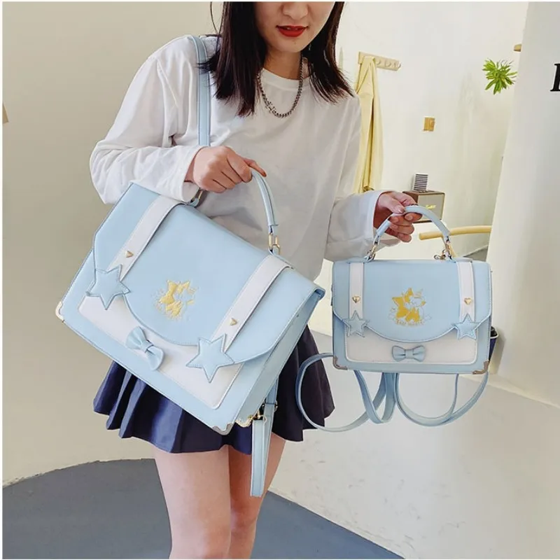 Japan Style Lolita JK Uniform Shoulder School Bags For Women Girls Pu Leather Large Capacity Luggage Handbags Totes Briefcase