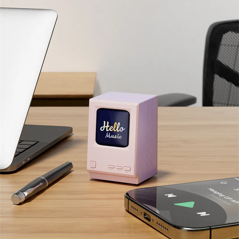 ريترو TWS سمّاعات بلوتوث ساعة منبه عملية لسطح المكتب مع عرض كلمات مضخم صوت ستيريو HIFI لهدايا عيد الميلاد الإبداعية #5