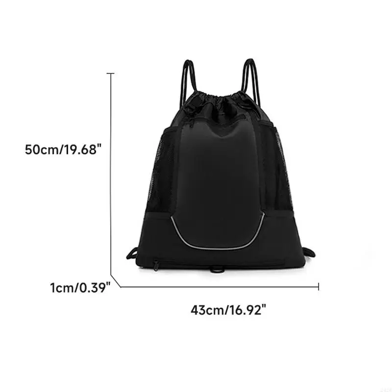 242F Backpack Backpack có thể gập lại túi thể thao Sackpack với túi lưới cầm tay đôi