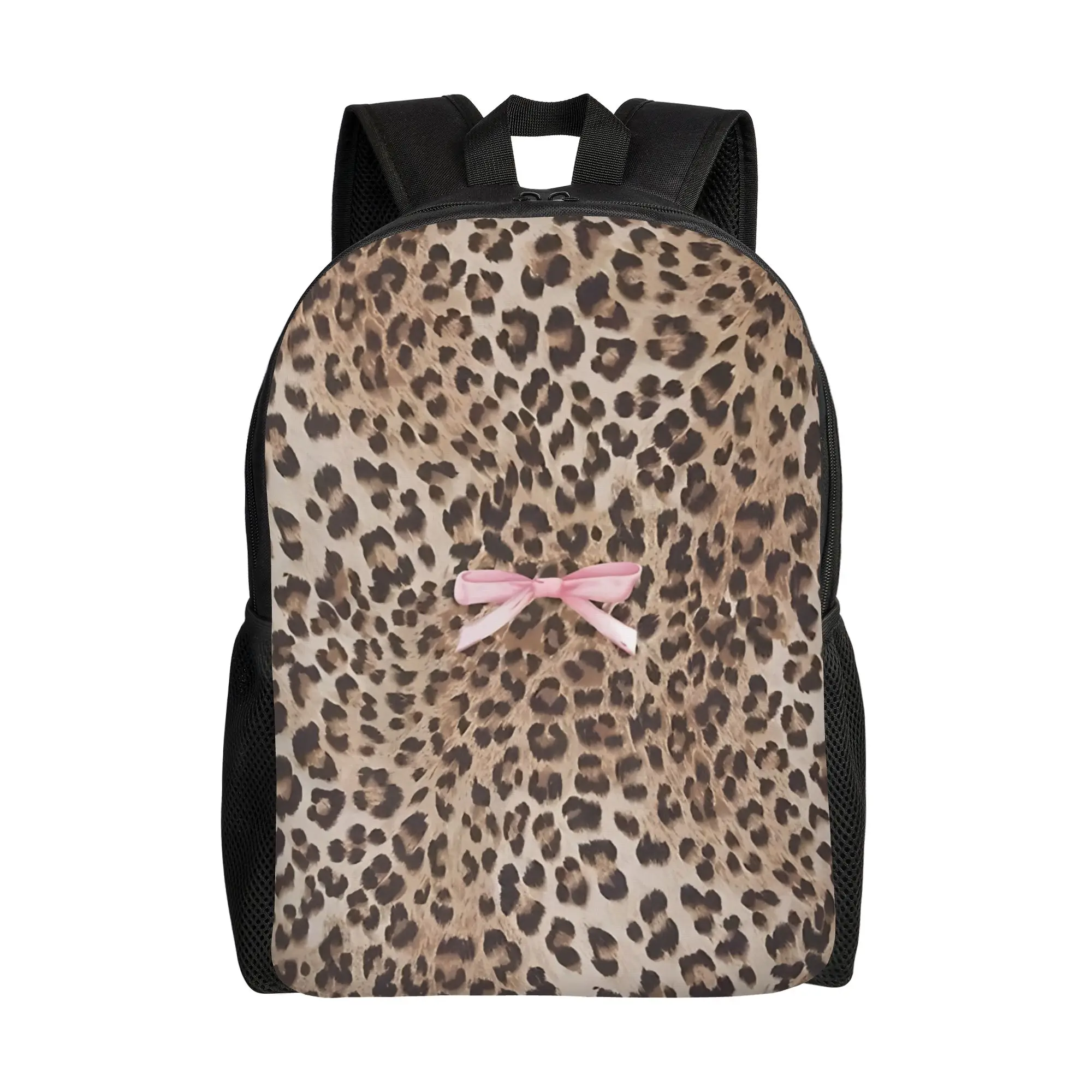 Leopard Print Bookbag Back to school season Cheetah Print With Pink Bow  Solid Backpack