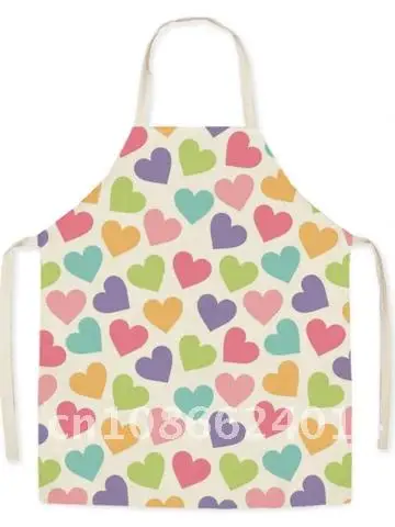 Linen Pink Love Kitchen Apron Adult Parent-child Sleeveless Household Cleaning Apron Outdoor Gardening Tools Fartuchy Delantal