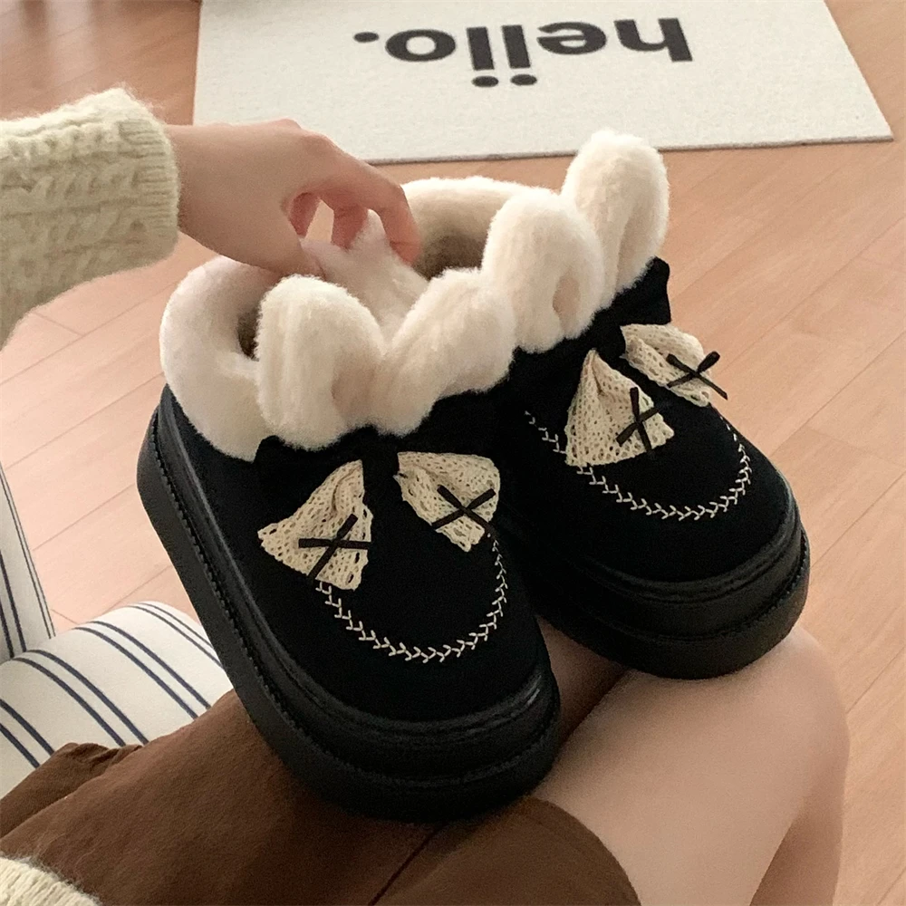 

Sweet Warm Fce Lined Casual ort Boots Thi Bot Winter Snow Boots Cotton oes Cute Rabbit Ear Women's Boots