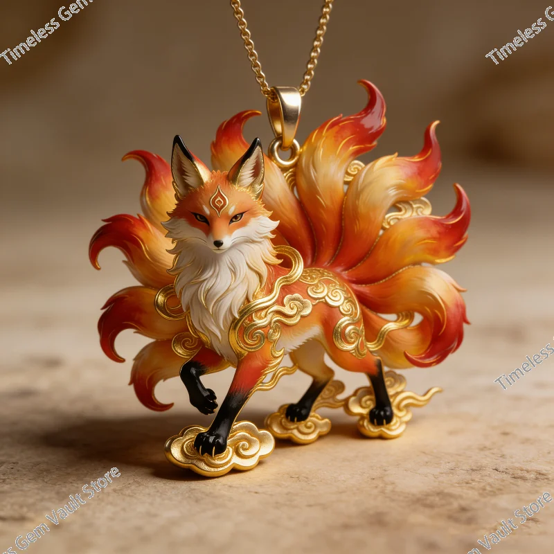 

Red Nine Tailed Fox Pendant Necklace Luxury Elegant Accessories Delicate Charm Necklace Jewelry Gift for Friends