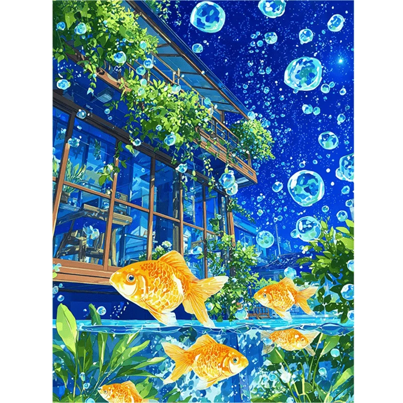 Diamond Painting Featuring Goldfish And Bubble Water Scenery Mosaic Handmade Artwork Full Round/Square Diamonds Gift Home Decor