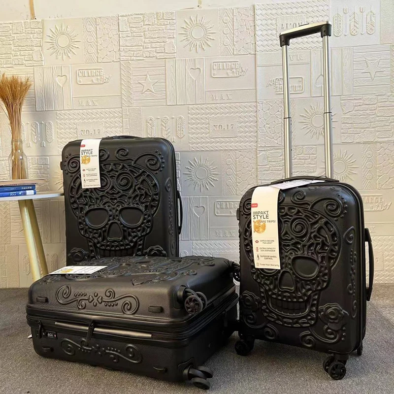 Personality pop elements travel luggage Punk Trend Skeleton suitcase 20