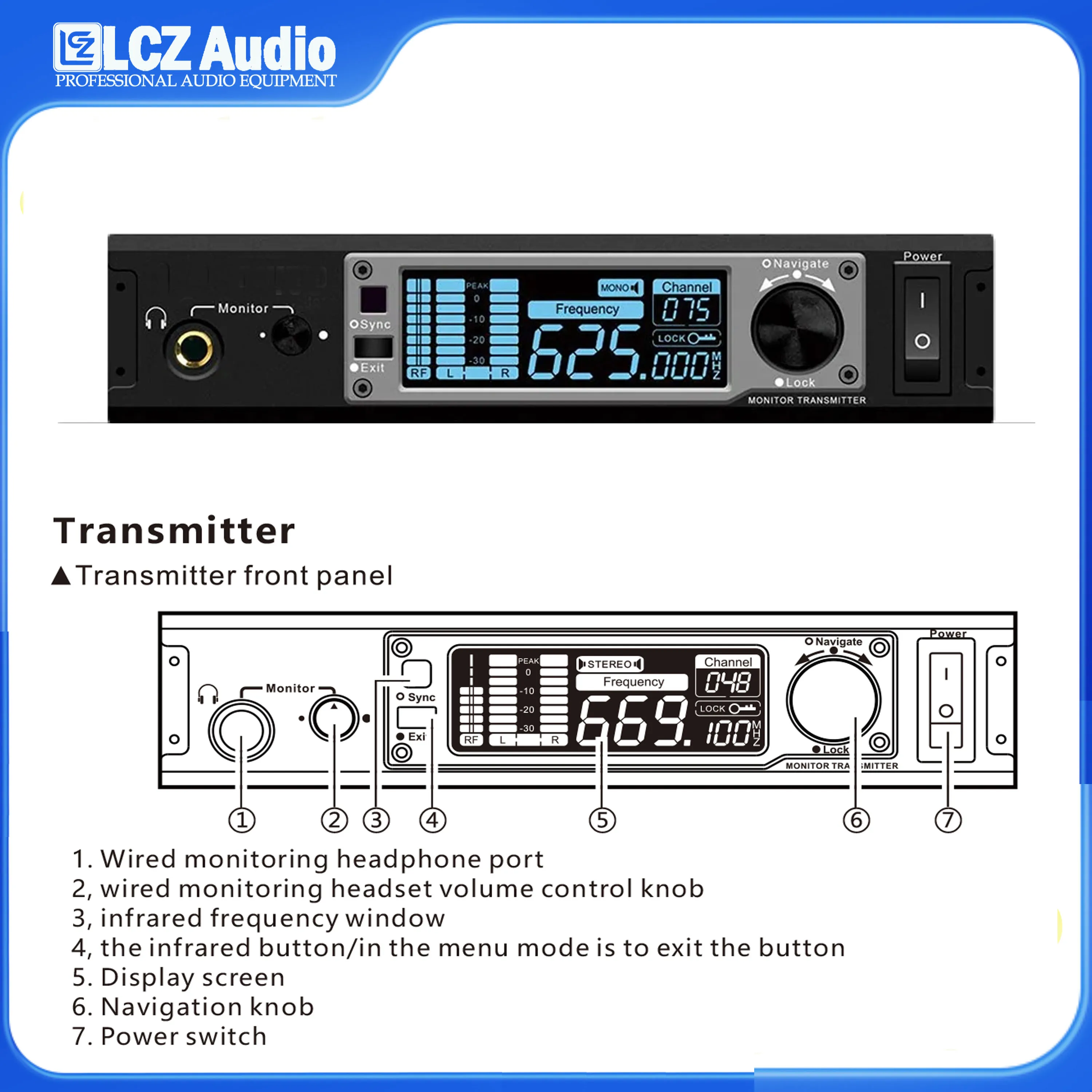 LCZ Stereo IEM PSM500 Professional In-ear Monitor System Wireless In Ear Monitor Musical Recording Studio DJ Equipment Audio Set