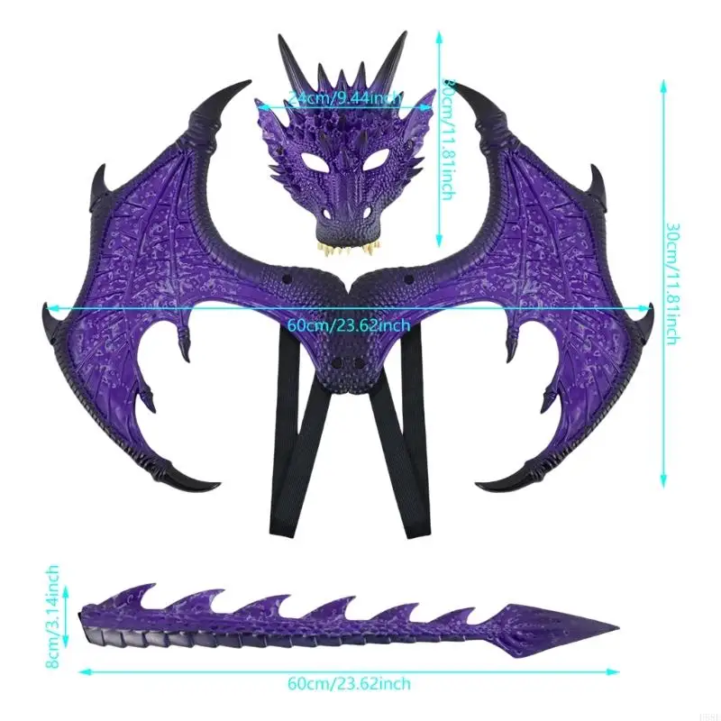 H58E Dragon Costume for Kids, Dragon Wing Tail Mask Zestaw Halloween Dinosaur Cosplay