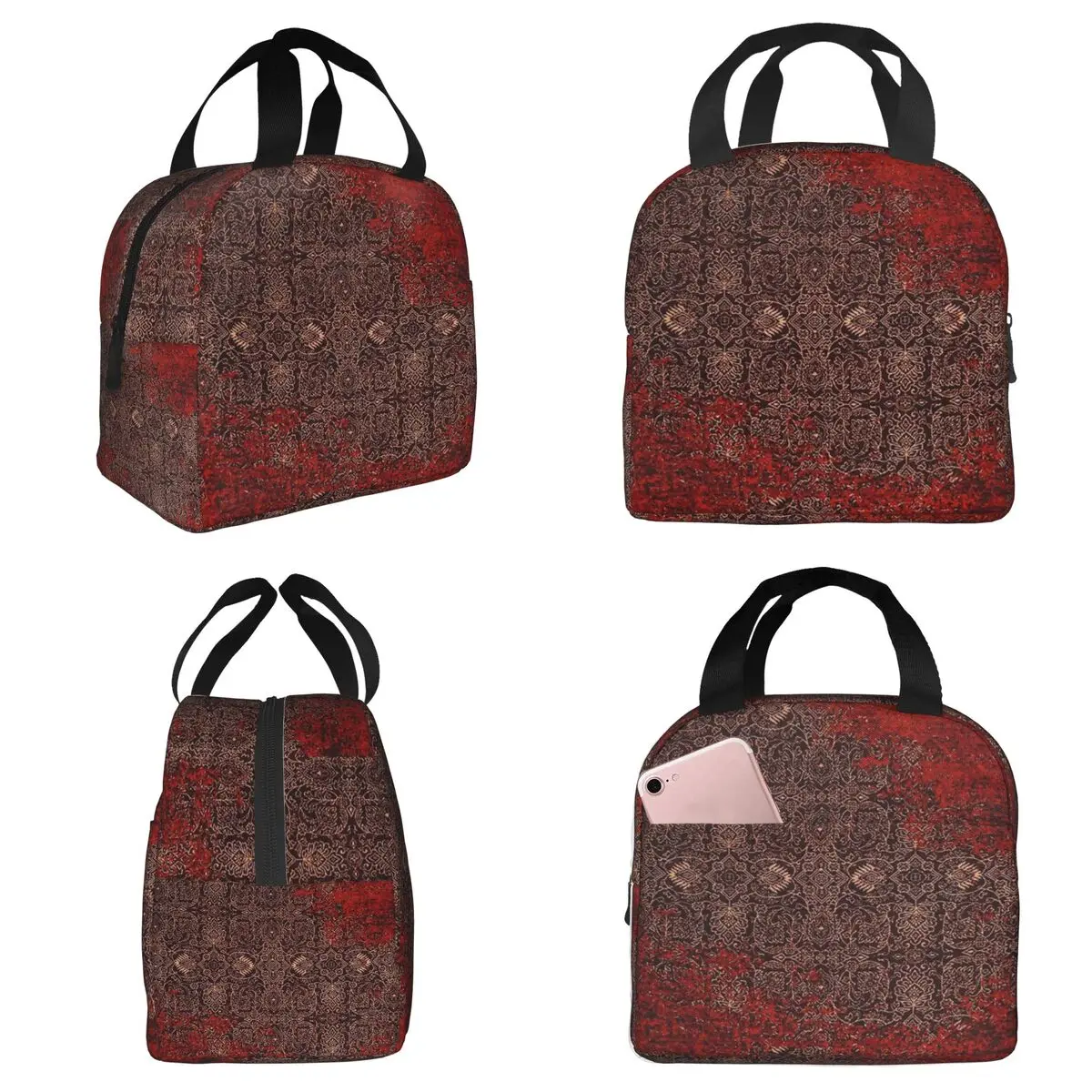 

Красная винтажная термосумка для обедов в восточном традиционном марокканском стиле для детей, школьная термосумка-холодильник для еды, сумка-тоут для ланч-боксов